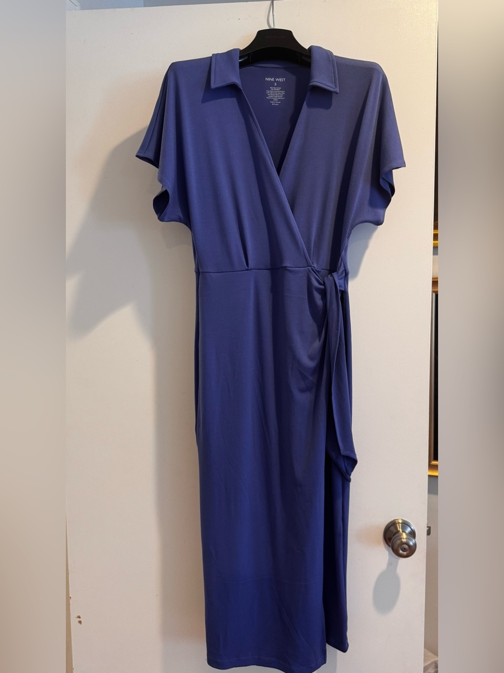 Nine West Deep Blue Wrap-Style Midi Dress
